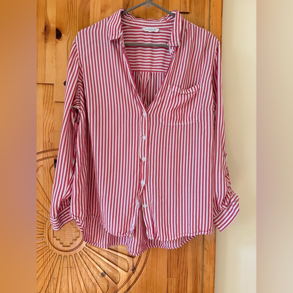 beachlunchlounge Red & White Striped Button-Down Shirt